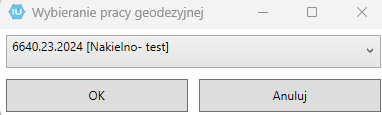 Widok okna wybierania pracy geodezyjnej
