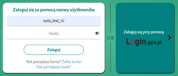 Widok okna wyboru sposobu logowania